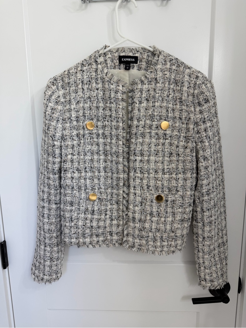 Express Cream and Black Tweed Double-Breasted Jacket